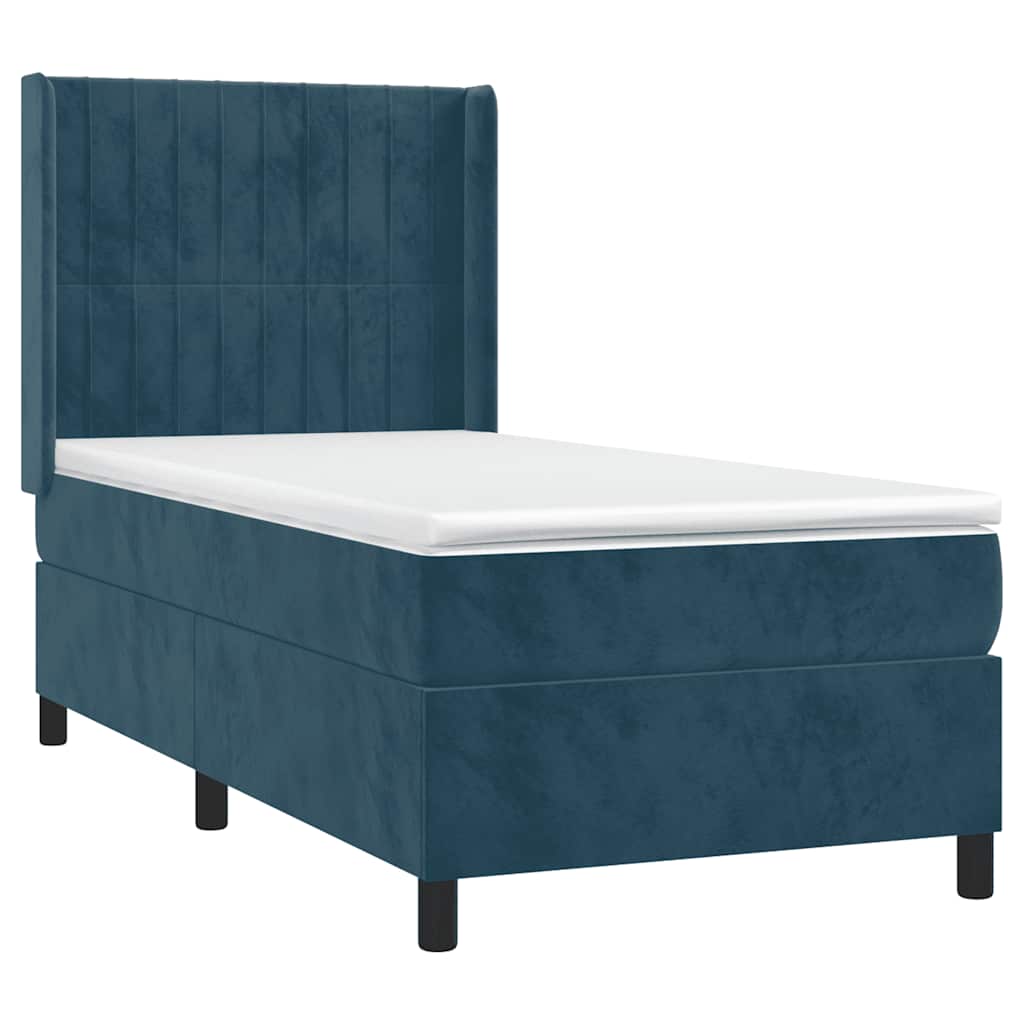 Letto a Molle con Materasso e LED Blu Scuro 100x200 cm | homemem39