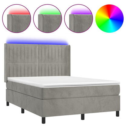 Letto a Molle Materasso e LED Grigio Chiaro 140x190 cm Velluto | homemem39