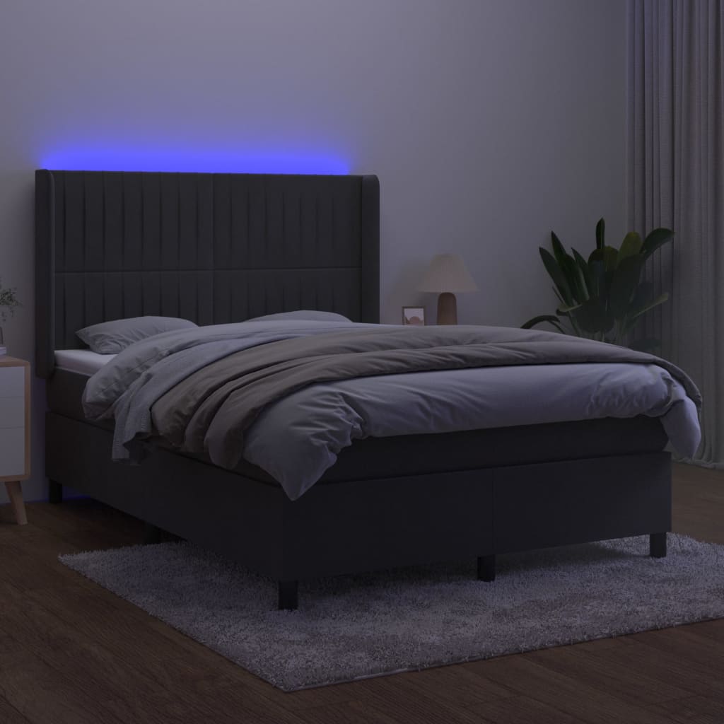 Letto a Molle con Materasso e LED Grigio Scuro 140x190 cm | homemem39