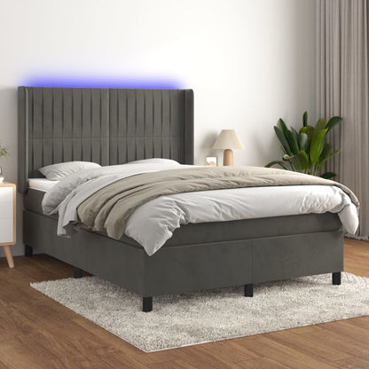 Letto a Molle con Materasso e LED Grigio Scuro 140x190 cm | homemem39