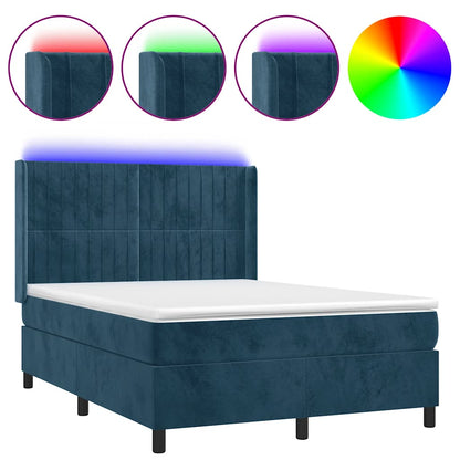 Letto a Molle con Materasso e LED Blu Scuro 140x190 cm | homemem39