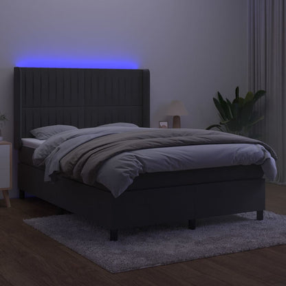 Letto a Molle con Materasso e LED Grigio Scuro 140x200 cm | homemem39