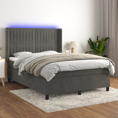 Letto a Molle con Materasso e LED Grigio Scuro 140x200 cm | homemem39
