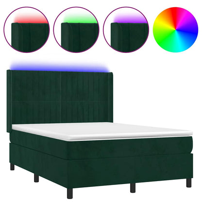 Letto a Molle con Materasso e LED Verde Scuro 140x200cm Velluto | homemem39