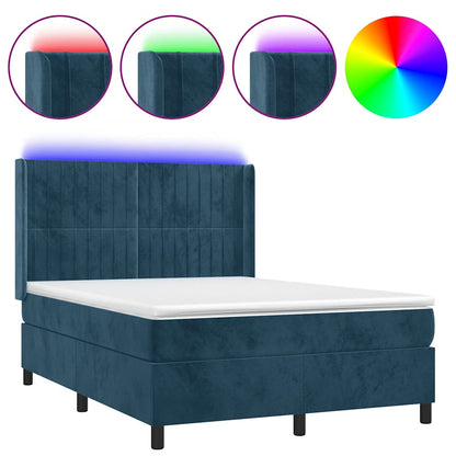 Letto a Molle con Materasso e LED Blu Scuro 140x200 cm | homemem39