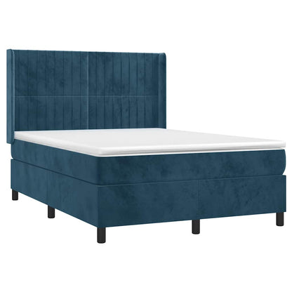 Letto a Molle con Materasso e LED Blu Scuro 140x200 cm