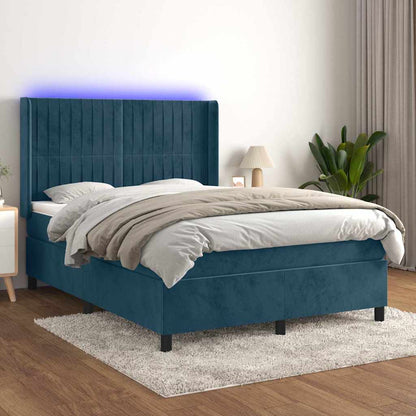 Letto a Molle con Materasso e LED Blu Scuro 140x200 cm | homemem39