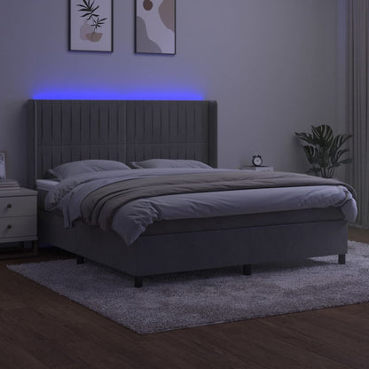 Letto a Molle Materasso e LED Grigio Chiaro 160x200 cm Velluto | homemem39