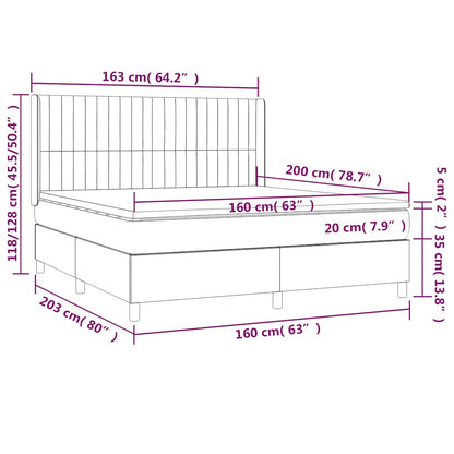 Letto a Molle con Materasso e LED Verde Scuro 160x200cm Velluto | homemem39