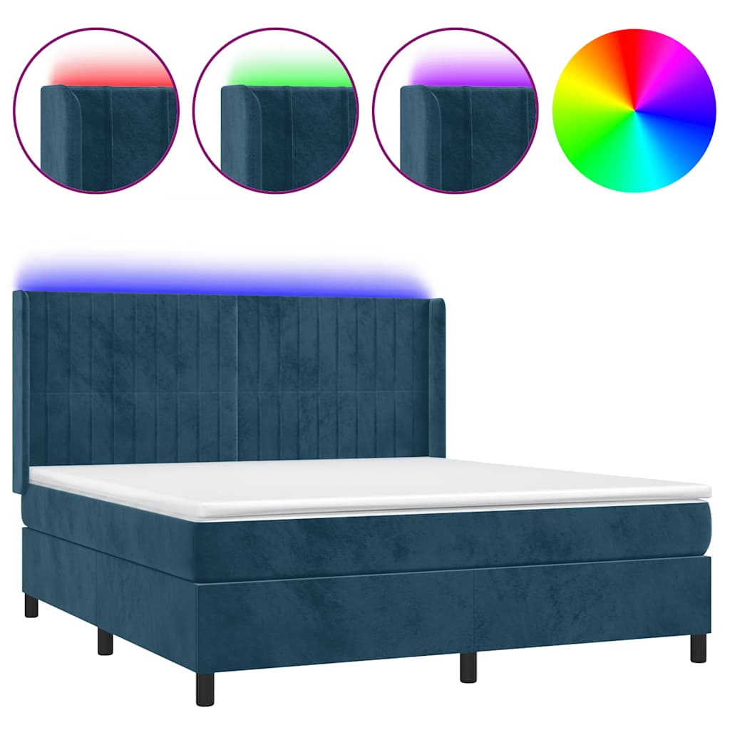 Letto a Molle con Materasso e LED Blu Scuro 160x200 cm | homemem39
