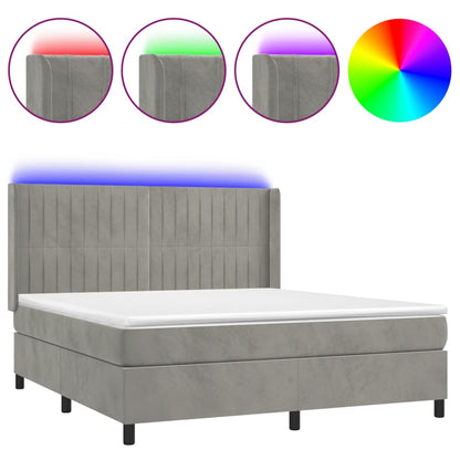 Letto a Molle Materasso e LED Grigio Chiaro 180x200 cm Velluto | homemem39