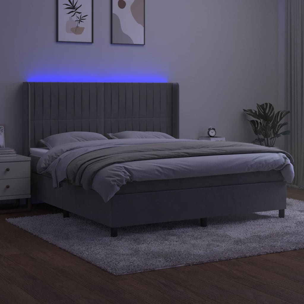 Letto a Molle Materasso e LED Grigio Chiaro 180x200 cm Velluto | homemem39
