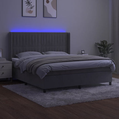 Letto a Molle Materasso e LED Grigio Chiaro 180x200 cm Velluto | homemem39