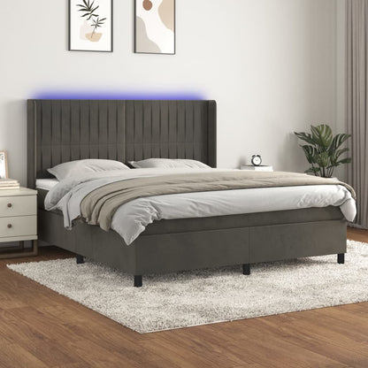 Letto a Molle con Materasso e LED Grigio Scuro 180x200 cm | homemem39