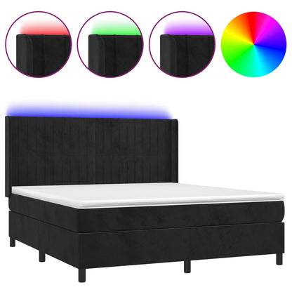 Letto a Molle con Materasso e LED Nero 180x200 cm in Velluto | homemem39