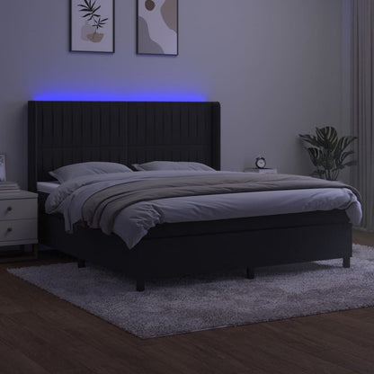 Letto a Molle con Materasso e LED Nero 180x200 cm in Velluto | homemem39