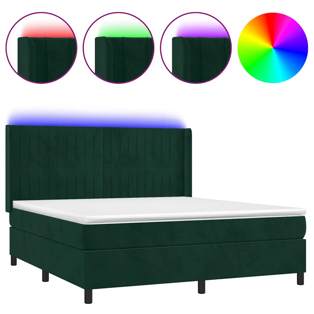 Letto a Molle con Materasso e LED Verde Scuro 180x200cm Velluto | homemem39