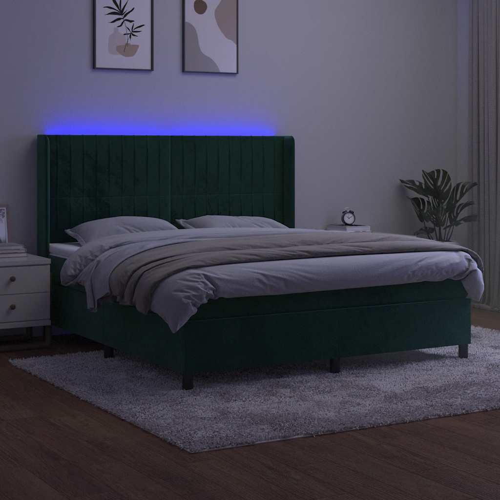 Letto a Molle con Materasso e LED Verde Scuro 180x200cm Velluto | homemem39