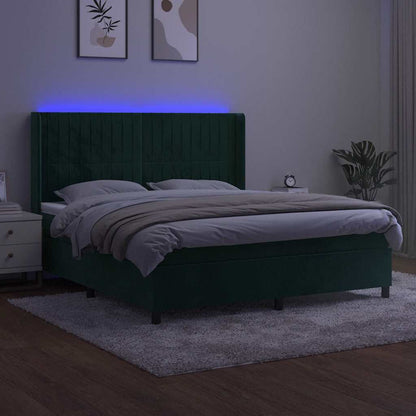 Letto a Molle con Materasso e LED Verde Scuro 180x200cm Velluto | homemem39