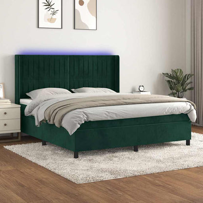 Letto a Molle con Materasso e LED Verde Scuro 180x200cm Velluto | homemem39
