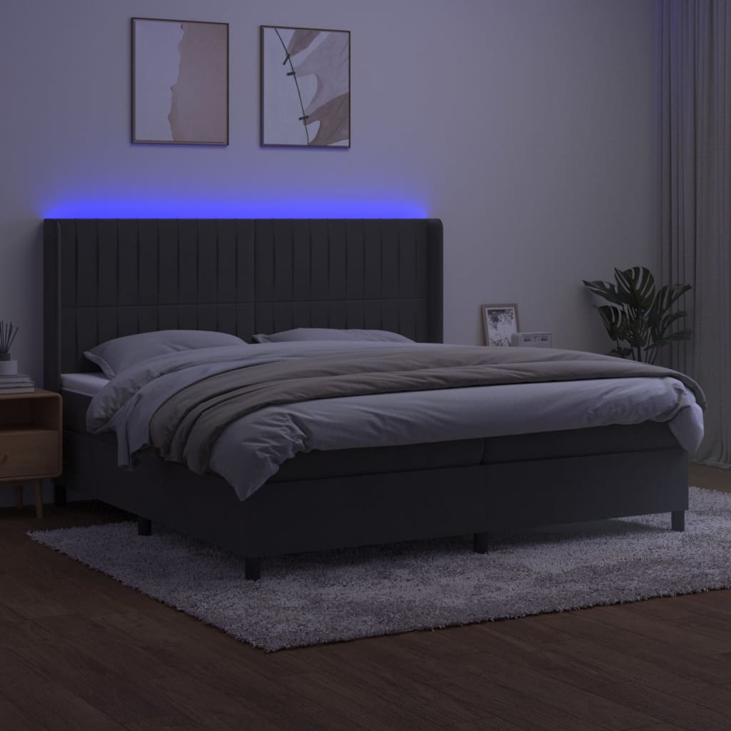 Letto a Molle con Materasso e LED Grigio Scuro 200x200 cm | homemem39