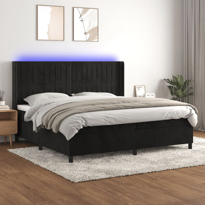 Letto a Molle con Materasso e LED Nero 200x200 cm in Velluto | homemem39