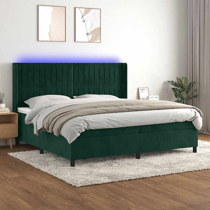 Letto a Molle con Materasso e LED Verde Scuro 200x200cm Velluto
