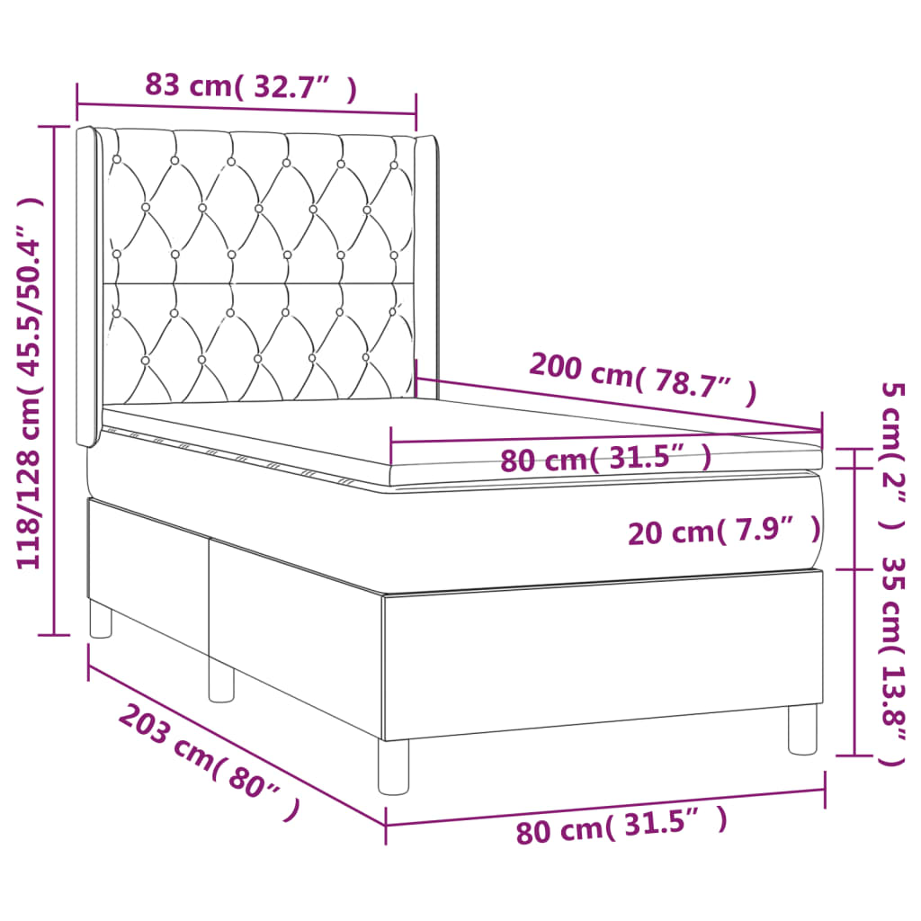 Letto a Molle Materasso e LED Grigio Chiaro 80x200 cm Velluto | homemem39