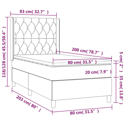 Letto a Molle Materasso e LED Grigio Chiaro 80x200 cm Velluto | homemem39