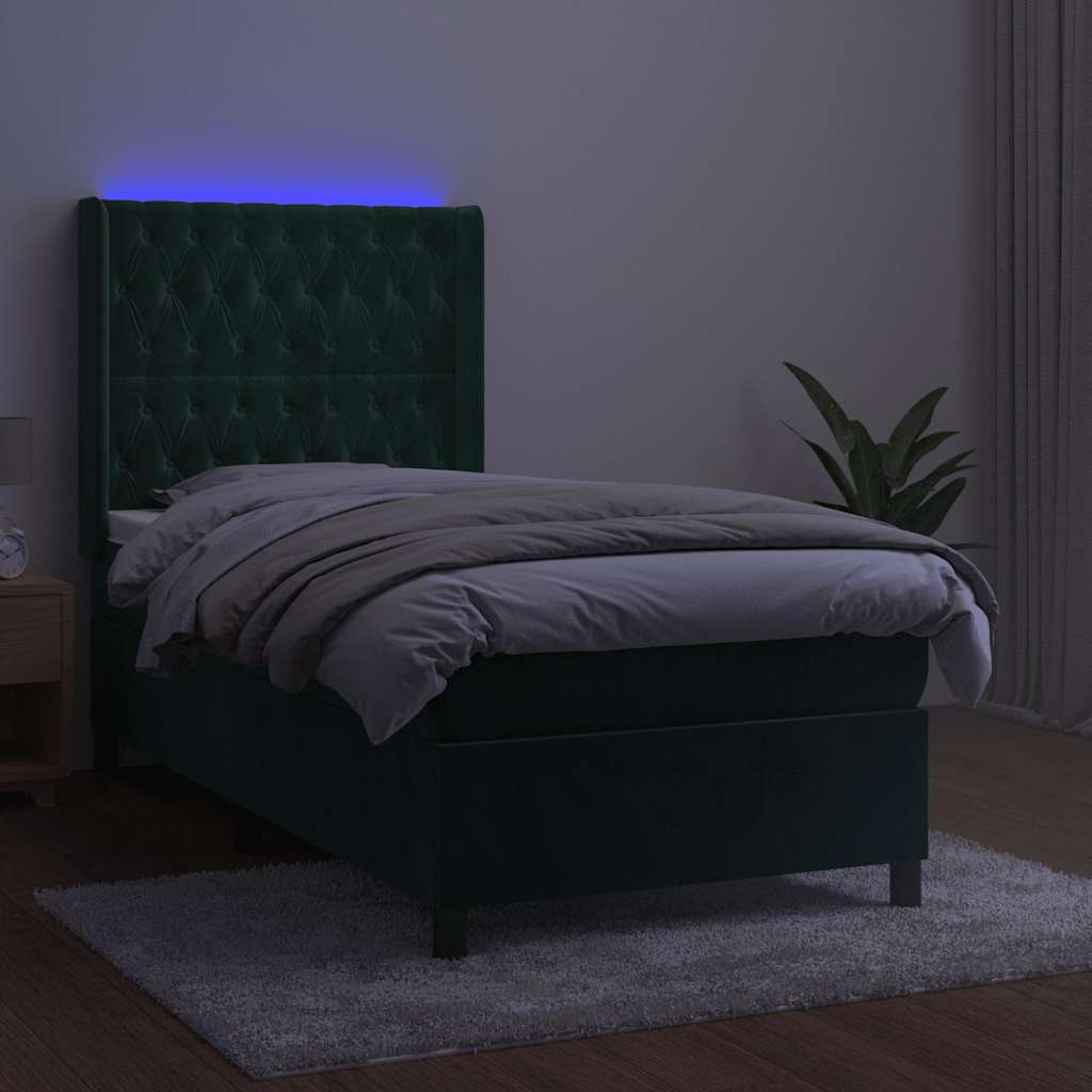 Letto a Molle con Materasso e LED Verde Scuro 80x200cm Velluto | homemem39