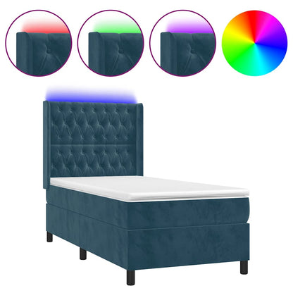 Letto a Molle con Materasso e LED Blu Scuro 80x200cm in Velluto | homemem39