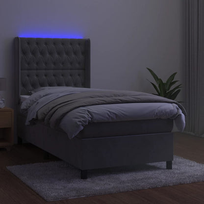 Letto a Molle Materasso e LED Grigio Chiaro 90x190 cm Velluto | homemem39