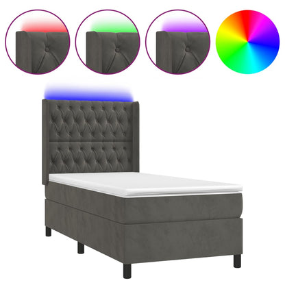 Letto a Molle con Materasso e LED Grigio Scuro 90x190cm Velluto | homemem39