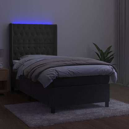 Letto a Molle con Materasso e LED Grigio Scuro 90x190cm Velluto | homemem39
