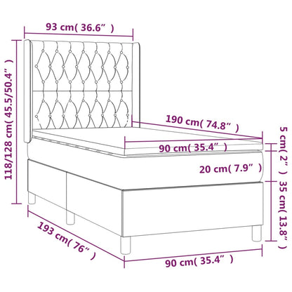 Letto a Molle con Materasso e LED Grigio Scuro 90x190cm Velluto | homemem39