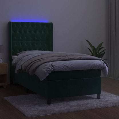 Letto a Molle con Materasso e LED Verde Scuro 90x190 cm Velluto | homemem39
