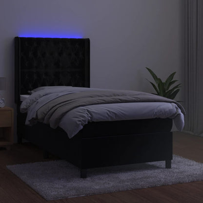 Letto a Molle con Materasso e LED Nero 90x200 cm in Velluto | homemem39