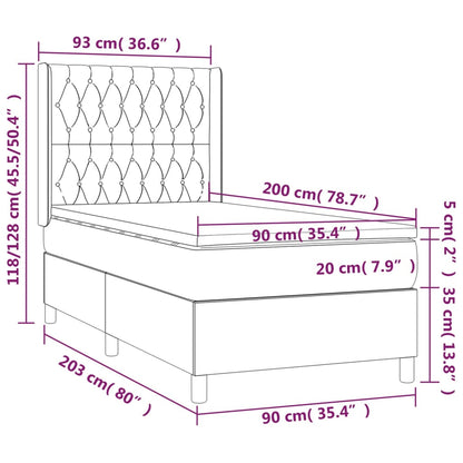 Letto a Molle con Materasso e LED Nero 90x200 cm in Velluto | homemem39