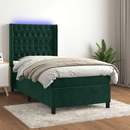 Letto a Molle con Materasso e LED Verde Scuro 90x200cm Velluto | homemem39