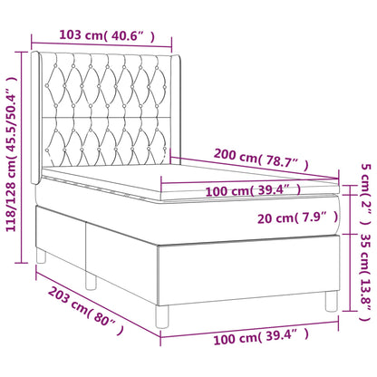 Letto a Molle con Materasso e LED Nero 100x200 cm in Velluto | homemem39