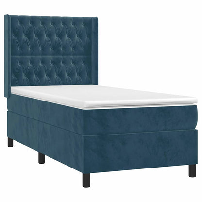 Letto a Molle con Materasso e LED Blu Scuro 100x200 cm | homemem39