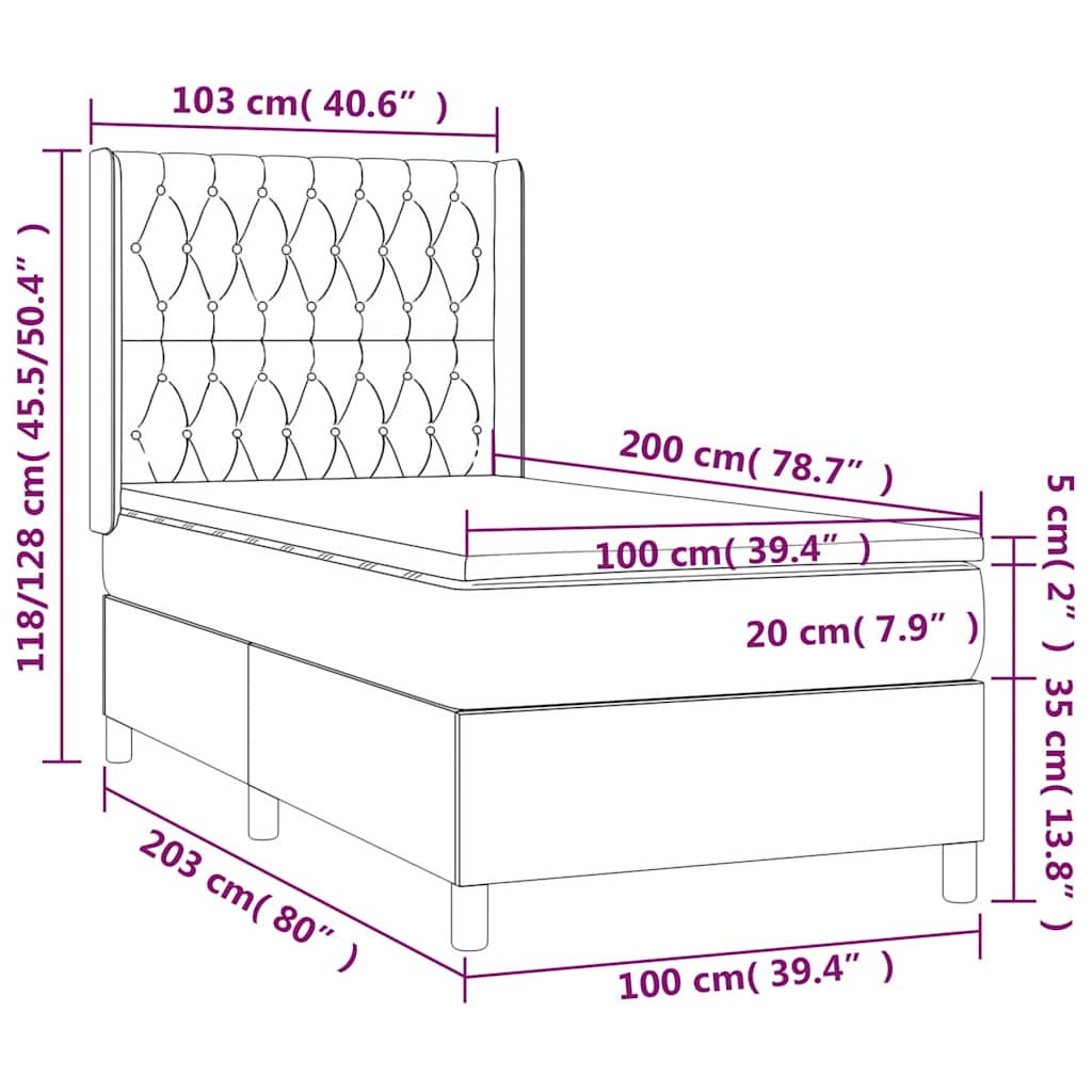 Letto a Molle con Materasso e LED Blu Scuro 100x200 cm | homemem39