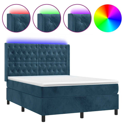 Letto a Molle con Materasso e LED Blu Scuro 140x190 cm | homemem39