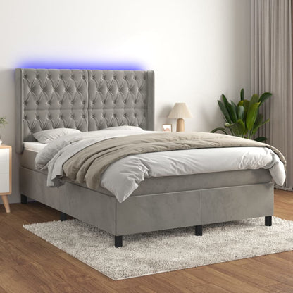 Letto a Molle Materasso e LED Grigio Chiaro 140x200 cm Velluto | homemem39