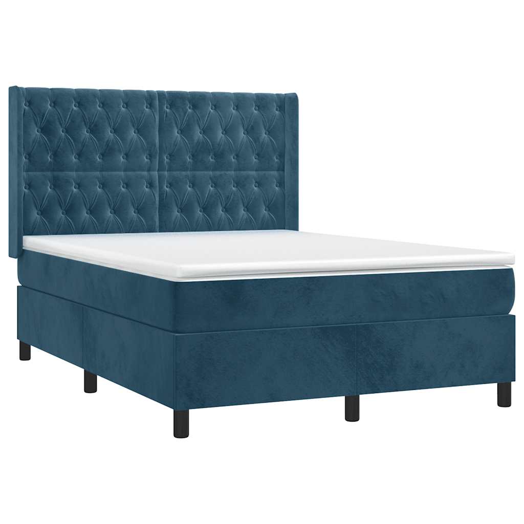 Letto a Molle con Materasso e LED Blu Scuro 140x200 cm | homemem39