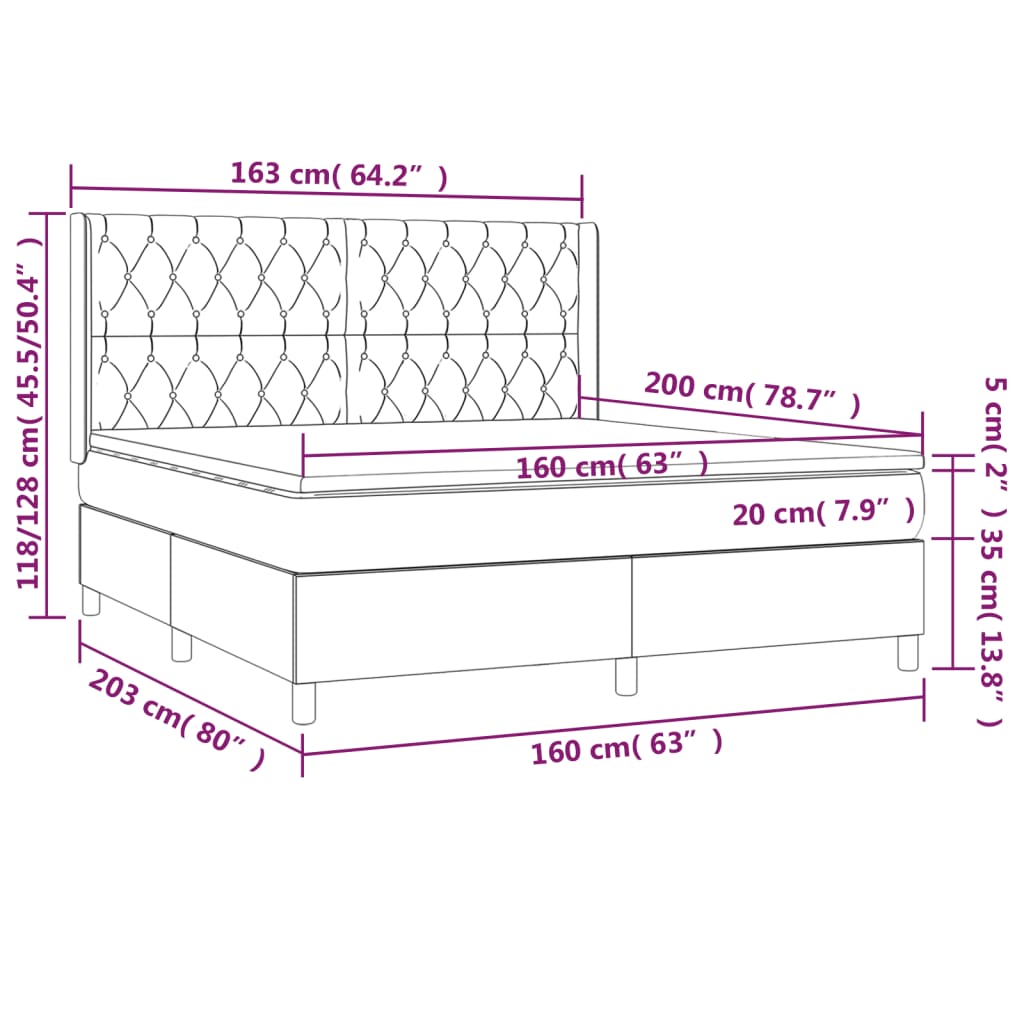 Letto a Molle con Materasso e LED Grigio Scuro 160x200 cm | homemem39
