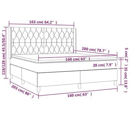 Letto a Molle con Materasso e LED Grigio Scuro 160x200 cm | homemem39