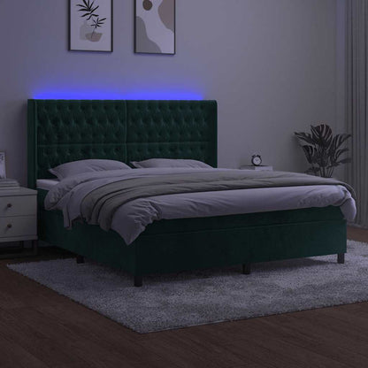 Letto a Molle con Materasso e LED Verde Scuro 160x200cm Velluto | homemem39
