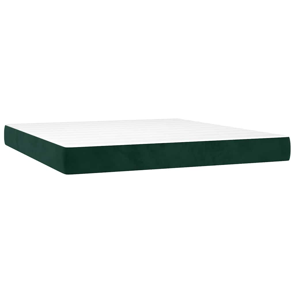 Letto a Molle con Materasso e LED Verde Scuro 160x200cm Velluto