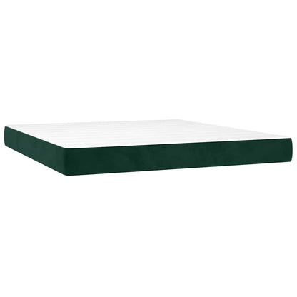 Letto a Molle con Materasso e LED Verde Scuro 160x200cm Velluto